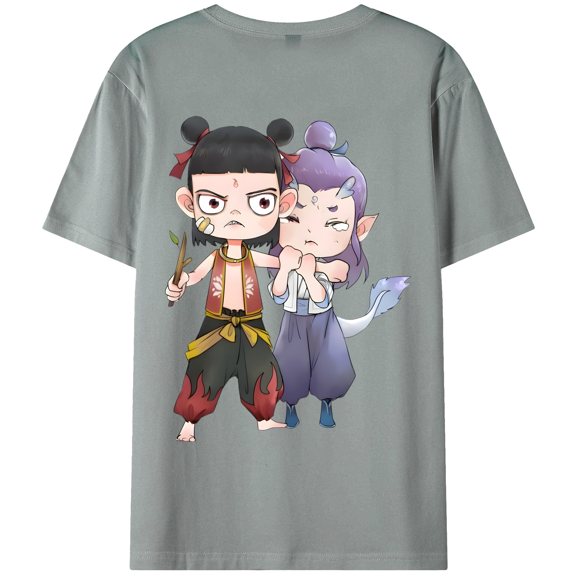 （画像用） Ne Zha 2 ナタ 魔童の大暴れ 綿100％ メンズ半袖Tシャツ（バックプリント） 通気性